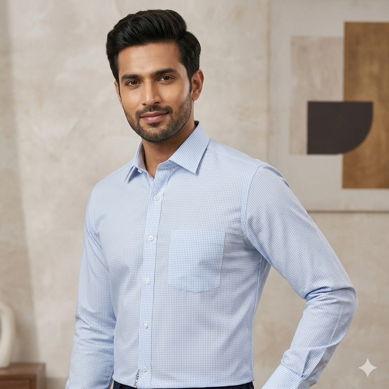 Shirt Fabric Arvind 100% Pure Cotton Pin Check Colour Blue