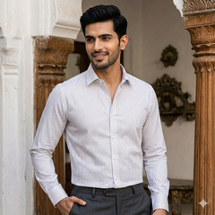Shirt Fabric Arvind 100% Pure Cotton Small Lining Colour Grey