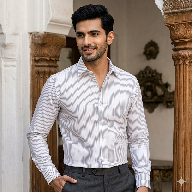 Shirt Fabric Arvind 100% Pure Cotton Small Lining Colour Grey