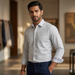 Shirt Fabric Arvind 100% Pure Cotton Check Colour Blue N White