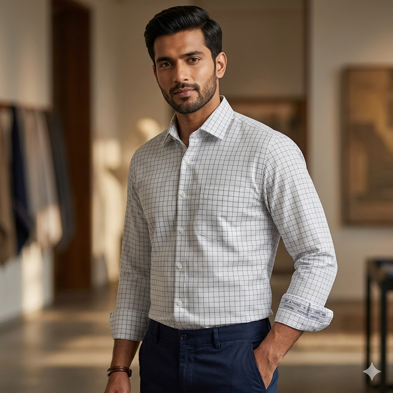 Shirt Fabric Arvind 100% Pure Cotton Check Colour Blue N White