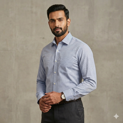 Shirt Fabric Raymond 100% Giza Cotton Pin Check Colour Light Blue