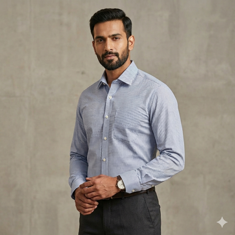 Shirt Fabric Raymond 100% Giza Cotton Pin Check Colour Light Blue