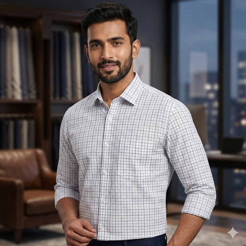 Shirt Fabric Raymond 100% Cotton Check With Slub Colour Grey N White