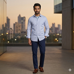 Shirt Fabric Raymond 100% Cotton Check With Slub Colour Blue