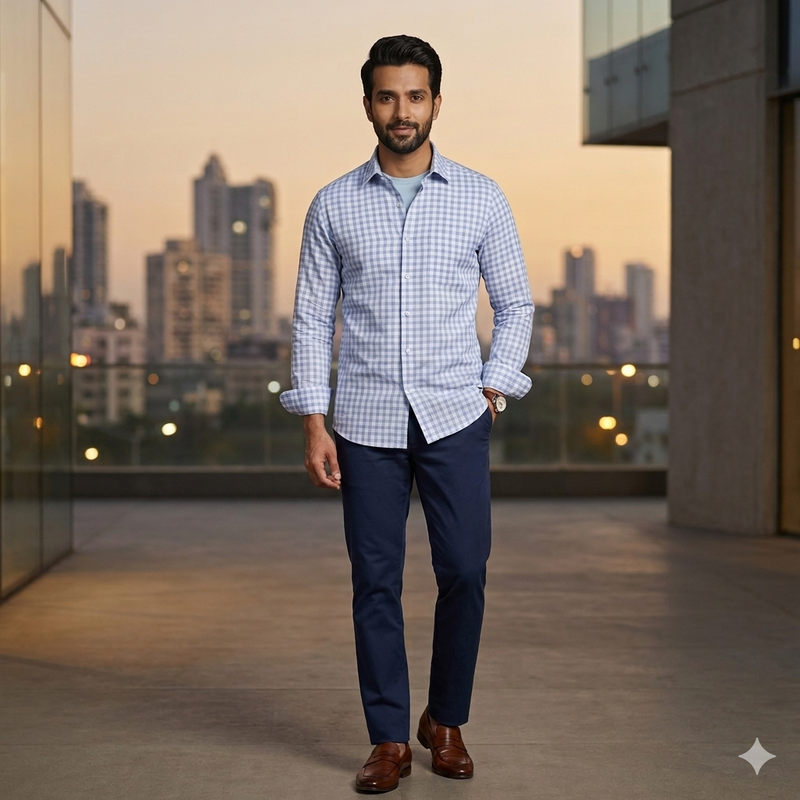 Shirt Fabric Raymond 100% Cotton Check With Slub Colour Blue