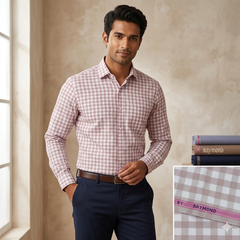 Shirt Fabric Raymond 100% Giza Cotton Check Colour Tulipwood
