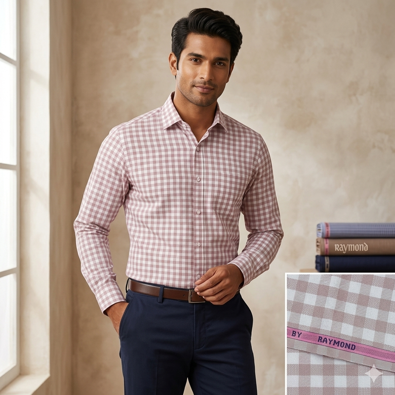 Shirt Fabric Raymond 100% Giza Cotton Check Colour Tulipwood
