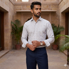 Shirt Fabric Raymond 100% Giza Cotton Broad Check Colour Silver Grey