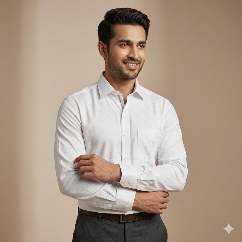 Shirt Fabric Raymond 100% Giza Cotton Premium Jacquard Colour White N Pink