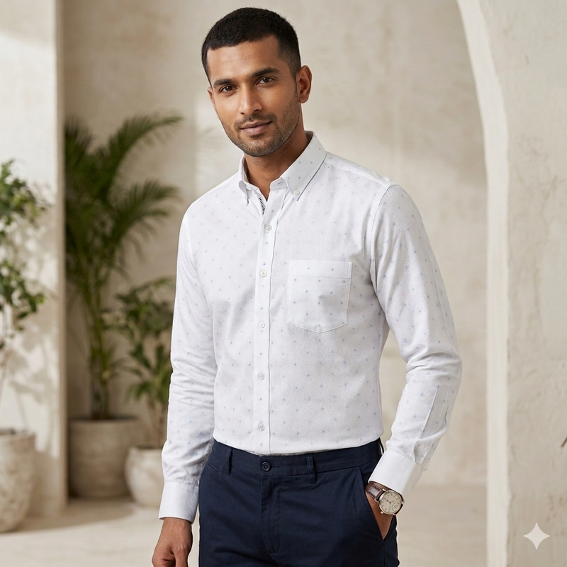 Shirt Fabric Raymond 100% Giza Cotton Jacquard Colour White N Blue
