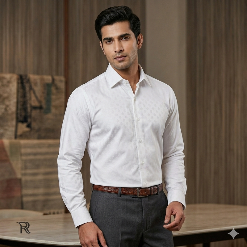 Shirt Fabric Raymond 100% Giza Cotton Premium Jacquard Colour White