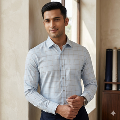 Shirt Fabric Raymond 100% Giza Cotton Premium Broad Check With Jacquard Colour Water Blue
