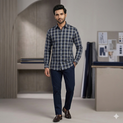 Shirt Fabric Raymond 100% Giza Cotton Premium Check Colour Dark Blue