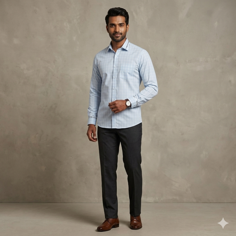 Shirt Fabric Raymond 100% Giza Cotton Premium Check Colour Blue