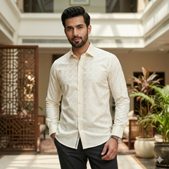 Shirt Fabric Raymond 100% Giza Cotton Premium Jacquard Colour Ash Cream