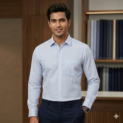 Shirt Fabric Raymond 100% Giza Cotton Premium Stretchable Pin Lining Colour Blue