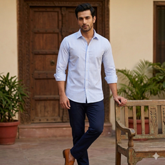 Shirt Fabric Soktas 140/2 Giza Cotton Lining Colour Blue N White