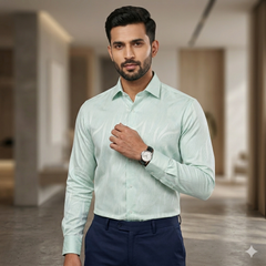Shirt Fabric Soktas Finest 80s Giza Cotton Jacquard Colour Sea Green