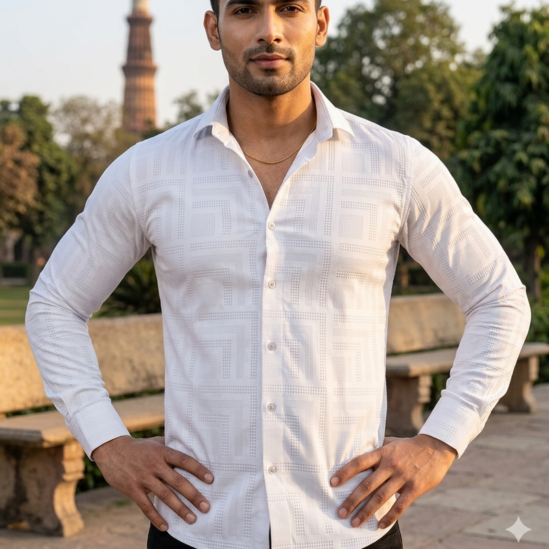 Shirt Fabric Soktas Finest 80s Giza Cotton Jacquard Colour White