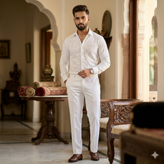 Shirt Fabric Soktas Finest 80s Giza Cotton Jacquard Colour White