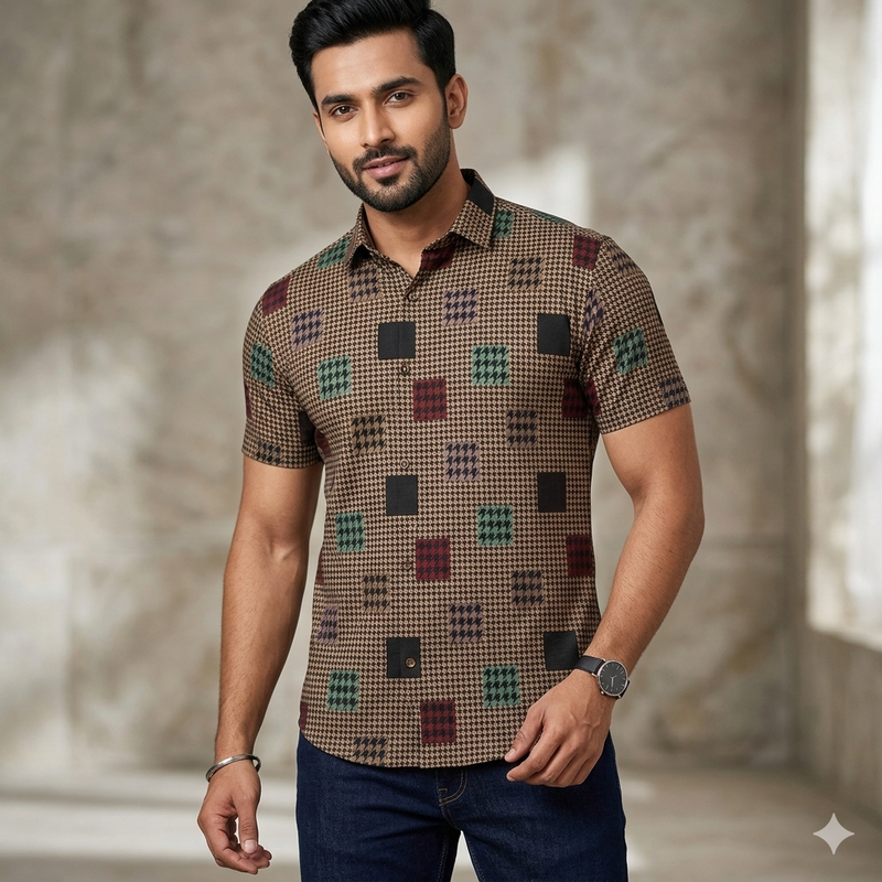 Shirt Fabric Soktas Finest 80s Giza Cotton Jacquard Colour Mocha Brown