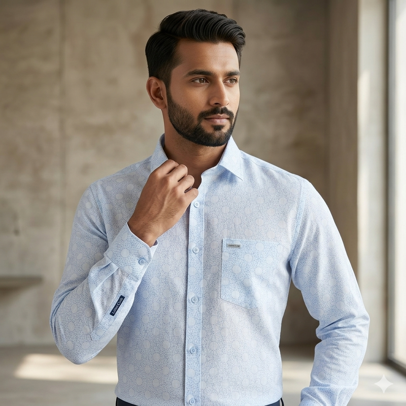 Shirt Fabric Linen Club Linen Blended Printed Colour Light Blue