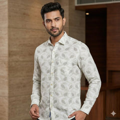 Shirt Fabric Linen Club Linen Blended Printed Colour Brown N Off White