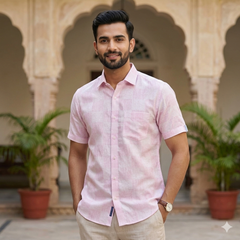 Shirt Fabric Linen Club Linen Blended Jacquard Colour Light Pink