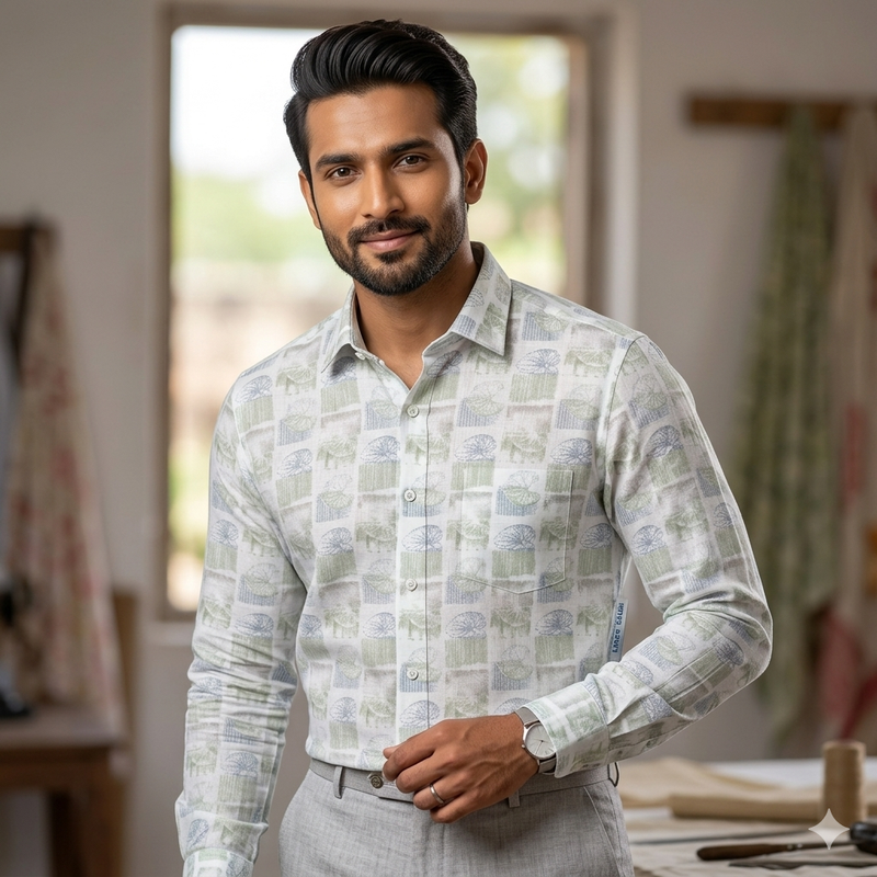 Shirt Fabric Linen Club Linen Blended Printed Colour Multicolour