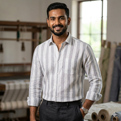 Shirt  Fabric Linen Club Pure Linen Lining Colour Light Purple N White