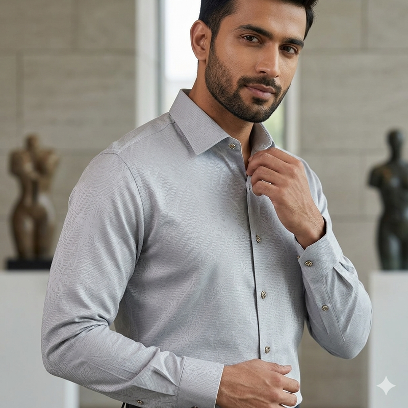 Shirt Fabric Soktas Finest 80s Giza Cotton Jacquard Colour Star Grey