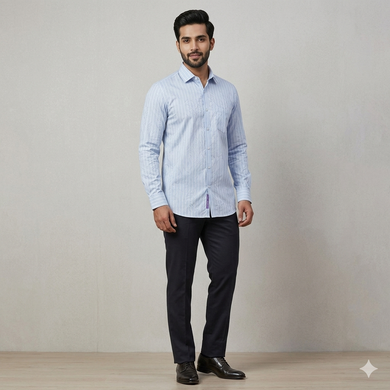 Shirt Fabric Soktas Finest 80s Giza Cotton Jacquard Colour Light Blue