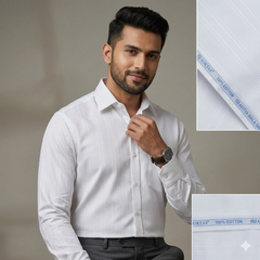 Shirt Fabric Soktas Finest 80s Giza Cotton Jacquard Colour White