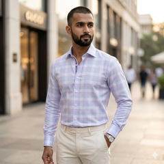 Shirt Fabric Soktas Finest 80s Giza Cotton Check With Jacquard Colour Lavender