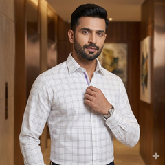 Shirt Fabric Soktas Finest Giza Cotton Broad Check Colour Grey N White