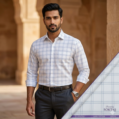 Shirt Fabric Soktas Finest Giza Cotton Broad Check Colour Blue N White
