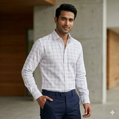 Shirt Fabric Soktas Finest 80s Giza Cotton Check With Jacquard Colour Lavendar,Grey N White