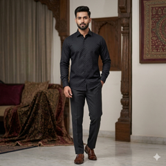 Shirt Fabric Soktas Finest 80s Giza Cotton Jacquard Colour Bluish Black