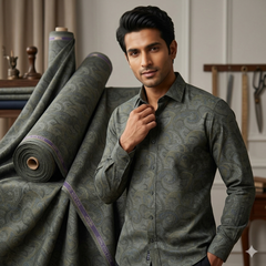 Shirt Fabric Soktas Finest 80s Giza Cotton Jacquard Colour Greyish Green