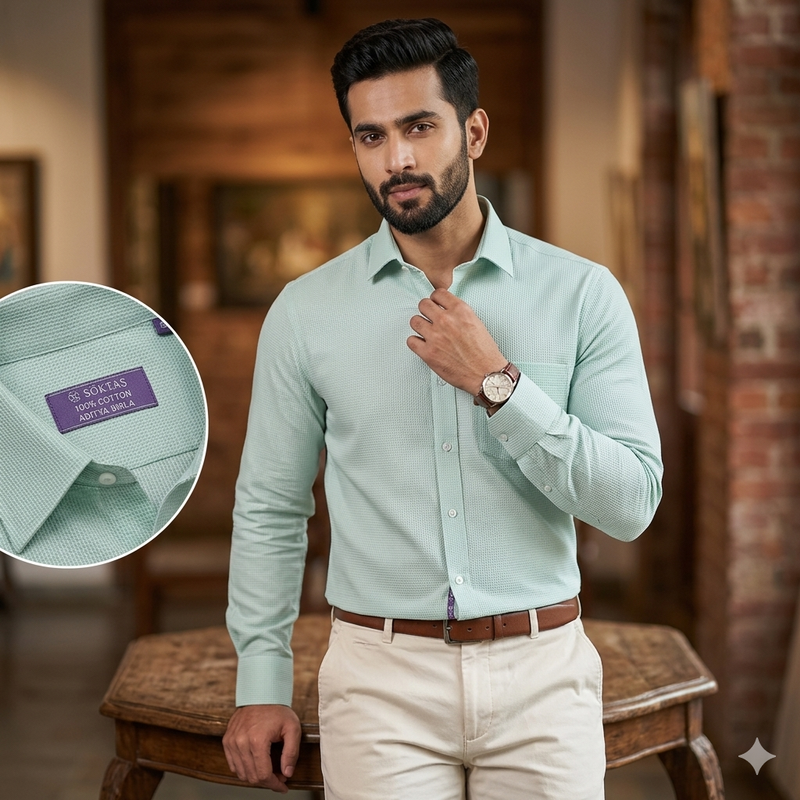 Shirt Fabric Soktas Finest 80s Giza Cotton Jacquard Colour Laurel Green