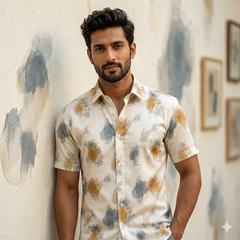 Shirt Fabric Soktas Finest 80s Giza Cotton Digital Print Colour Ash Cream