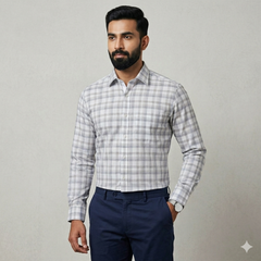 Shirt Fabric Grasim 100% Cotton Check With Slub Colour Grey N White