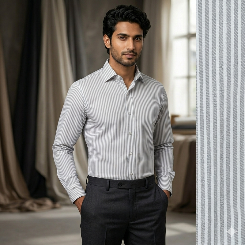 Shirt Fabric Grasim 100% Cotton Lining Colour Grey N White