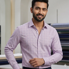 Shirt Fabric Grasim 100% Cotton Check Colour Thistle Lavender