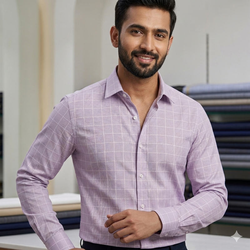 Shirt Fabric Grasim 100% Cotton Check Colour Thistle Lavender