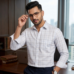 Shirt Fabric Grasim 100% Cotton Check Colour White N Blue