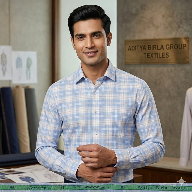 Shirt Fabric Grasim 100% Cotton Check Colour Blue