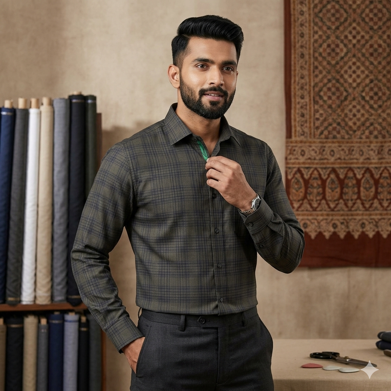Shirt Fabric Grasim 100% Cotton Check Colour Dusty Dark Brown