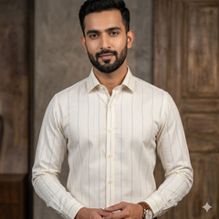 Shirt Fabric Grasim 100% Cotton Broad Lining With Jacquard Colour Cream